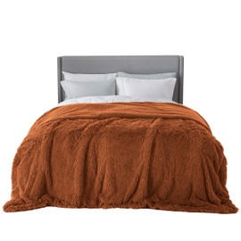 Bedsure Fluffy Burnt Orange Blankets Queen Size for Bed, Thick Sherpa Faux Fur Fleece Fuzzy Plush Winter Warm Soft Full Queen Blankets, Bedroom Decor Orange Gifts Cozy Gifts for Women Men, 90x90