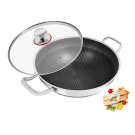 JAYGOVAN 12 inch Frying Pan Nonstick with Lid Stainless Steel PFOA Free Cookware Dishwasher Induction Oven Broiler Safe, Non Stick Stainless Steel Skillets Compatible with All Cooktops