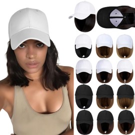 Qlenkay Baseball Cap with Hair 14in Short Hairstyle Straight Bob Non-Detachable Adjustable White Hat Wig Attached Light Brown Mix Ash Blonde Hairpiece for Women