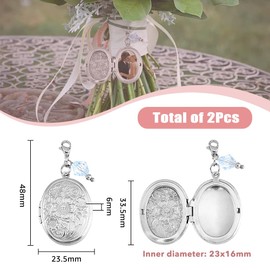 SUPERFINDINGS Bouquet Locket Photo Charms Wedding Bouquet Picture Frame Bouquet Charms Oval 316 Stainless Steel Bride Photo Charms for Bridal Engagement Flower Decorations, 48mm, Stainless Steel, No