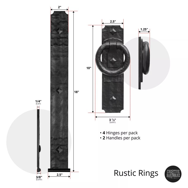Cre8tive Hardware Magnetic Garage Door Hardware Set - Rustic Rings