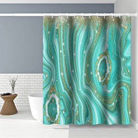 Umpoo Turquoise Marble Shower Curtain 72x78 Inch Abstract Gold Quicksand Glitter Modern Artistic Luxury Home Decorative Polyester Waterproof Fabric Bathroom Shower Curtain Sets with Hooks