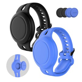 FGERWZ 2 Pack Compatible with AirTag Bracelet for Kids Waterproof, Hidden Airtag Wristband Kids Anti-Lost, Silicone AirTag Watch Band GPS Tracker Holder Accessories for Child, Elder (Black+Blue)