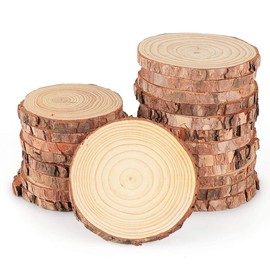 ilauke Natural Wood Slices 16 Pcs 9-10cm Circle Wooden Discs Unfinished Log Wooden Rounds for Arts Crafts Wall Decor Wedding Christmas DIY Projects