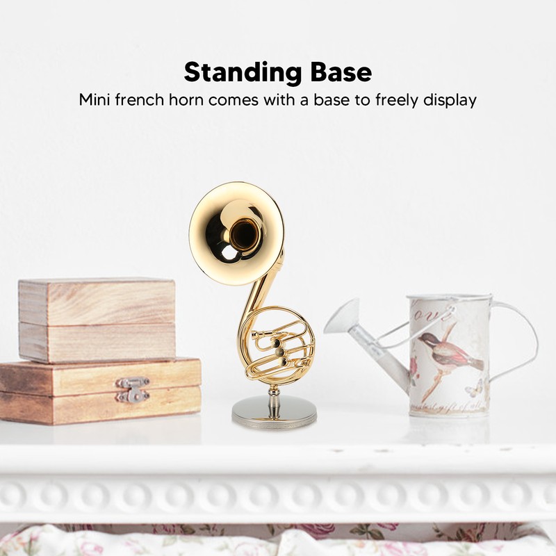 Miniature French Horn Model Brass Golden Stylish Exquisite Birthday Gift