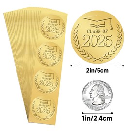 Anwyll 2In Graduation Stickers 2025 - Gold Foil Embossed Grad Class of 2025 Stickers 100Pcs Graduation Envelope Seal Sticker Self-Adhesive Congrats Grad Hat Cap Sticker for Certificate Party Favors