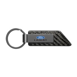iPick Image Compatible with Ford F-150 Lariat Gunmetal Black Gray Metal & Carbon Fiber Texture Leather Key Chain
