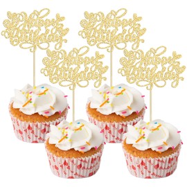 Ephlyn - Juego de 24 piezas para el día de San Valentín, cumpleaños, decoración de tartas, con purpurina, corazón, para el día de San Valentín, cumpleaños, fiesta, decoración de pasteles, color dorado