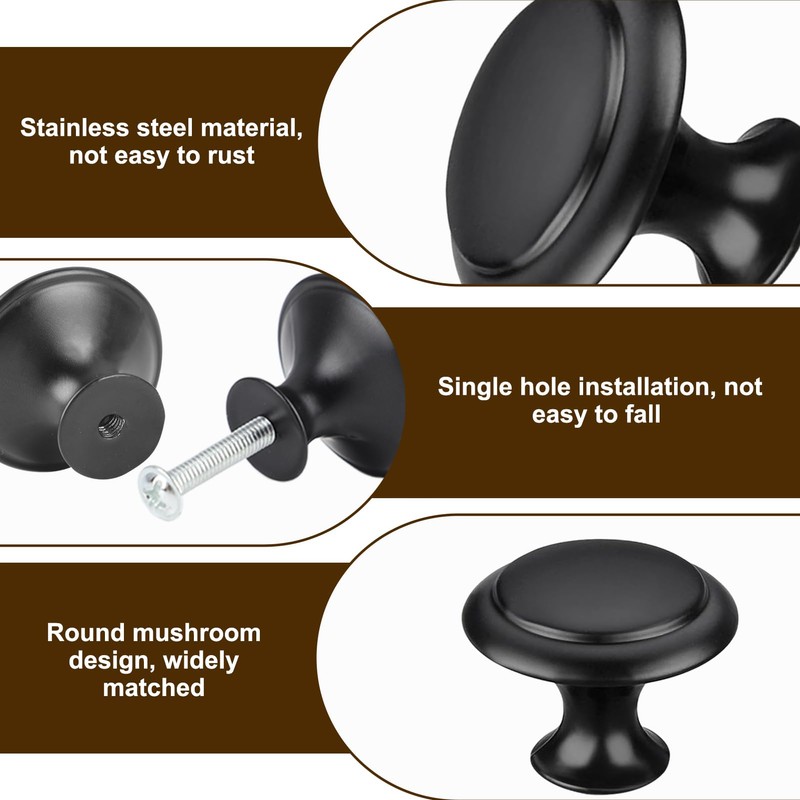 YYCLIPY 10pc Black Drawer Knobs 25mm Kitchen Cabinet Knob Aluminum