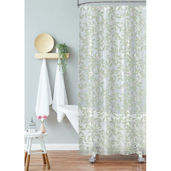 Laura Ashley - Green Apple Leaf PEVA Shower Curtain, Elegant Bathroom Décor, Measures 70" x 72", Waterproof