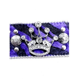 Animal Print Faux Leather Crystal Crown Bracelet-Purple