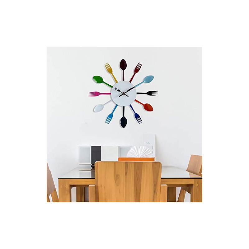 WALPLUS Spoon and Fork Colourful Kitchen Wall Clock Art Decals