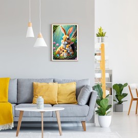 GDYEEH DIY 5D Rabbit Diamond Art Painting Kit, Flowers Full Round Drill Sparkling Diamond Painting Picture, Motherly Love Diamond Painting Art Craft Kits for Adults Beginners, Home Wall Decor 30x40cm