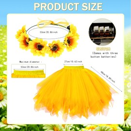 TaimeiMao Sunflower Costume Women's 2 Pieces, Tulle Skirt Yellow with Luminous Sunflowers Headband, Sunflowers Tulle Skirt Women, Tutu Women's Yellow, Carnival Costume Tulle Skirt for Women Girls