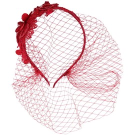 PACKOVE Net Lace Headband Caps Net Veil Headband Bridal Accessories Vintage Outfits for Women Fascinators for Women Tea Party Women's Hat Fashionable Headbands, red