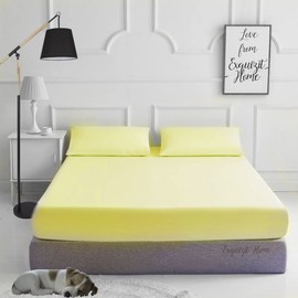 EXQUIZIT HOME Fitted Bed Sheet With Matching FREE 2 X PILLOW CASE Plain Dyed Poly Cotton Percale Easy Care Bed Sheet Lemon King