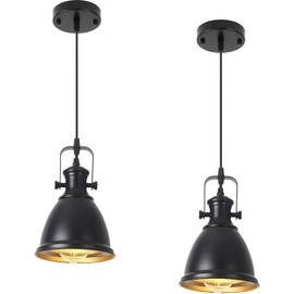 LWWHQ Black Pendant Light 2 Pack, Farmhouse Pendant Light, 6.5 inches Kitchen Island Lighting, Industrial Pendant Light Fixtures, Black Pendant Lights Kitchen Island Dining Room Bedroom