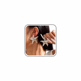 Inateannal Boho Large Starfish Earrings Gold Starfish Earrings Metal Starfish Stud Earrings Exaggerated Large Star Earrings Summer Beach Starfish Earrings Jewellery for Women, Zinc, No Gemstone
