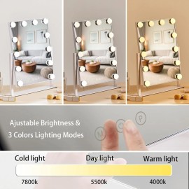 HIEEY Hollywood Vanity Mirror with 12 Dimmable Bulbs 17.4"L x 13"W, White