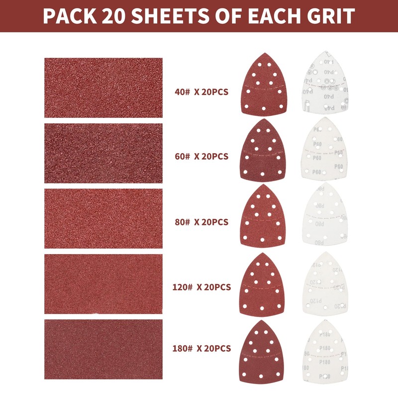 100 Pieces Mouse Sander Sheets, Triangle Hook and Loop Sanding