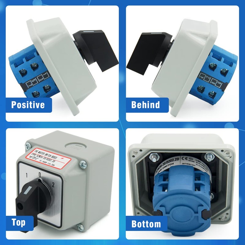 KEYMOO 20A Rotary Changeover Switch, 3 Position 2 Phase 8
