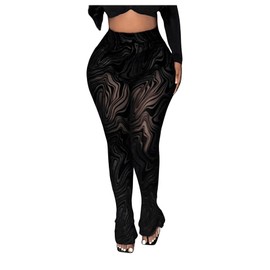 RoseSeek Women's Sheer Mesh Leggings See Through High Waisted Bell Bottom Skinny Pants Black Medium