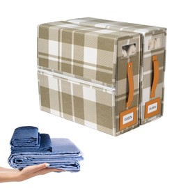 HOME OF DUTTON 2-Pack Bed Sheet Organizers| Light Brown Storage and Foldable Sheet Organizer for Linen Closets, Clear Window for Label Organization| Organize Sheets, Towels & Pillow Cases