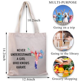 BDPWSS Karate Tote Bag Karate Lover Gift Martial Art Gift Karate Trainer Gift For Never Underestimate A Girl Who Knows Karate (Never Karate TGCA)