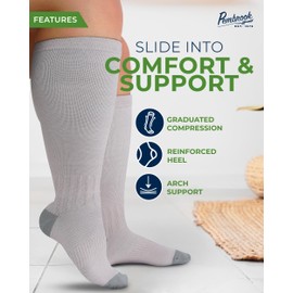 Pembrook 3 Pairs Plus Size Compression Socks Wide Calf - Bamboo Viscose Plus Size Socks for Women Wide Calf, Gray, Navy, Light Pink