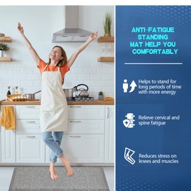 Ergohead Anti Slip 3/4 inchs Anti Fatigue Kitchen Floor Mat, Ergonomic Comfort Standing Mat, Waterproof Kitchen Runner for Home, Kitchen, Office, Laundry, Garage (Light Gray, 24" x 70" -0.75")