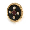 17mm Gold Tone Black/Red Enamel Faux Pearl Button Clip On
