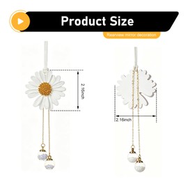 Daisy Car Hanging Ornaments, Cute Exquisite Flower Car Rear View Mirror Hanging, Interior Decorative Accessories for Women Girls, for Most Vehicles (White)