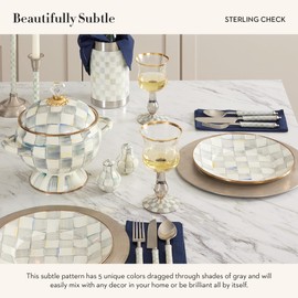 MACKENZIE-CHILDS Stemmed Wine Glass, Decorative Wine Glassware, 16 Ounces, Gray-and-White Sterling Check