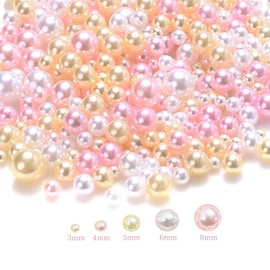 MKLKSDH 1000PCS No Hole Pearls, 3-8MM Mix White Yellow Pink Round Beads for Crafts No Hole, Faux Makeup Pearls Beads for Nail Face Art,Vase Fillers,Table Scatter,Birthday Party Decoration