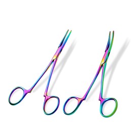 Laja Imports Pack of 2 Stainless Steel Straight & Curved Hair Pullers, 5-Inch Non-Locking Rainbow Multi Color for Educational Use