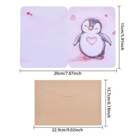 ORIGACH Large Wooden Happy Birthday Greeting Card with Envelope, Wooden Love Card for Sending Birthday Anniversary Wishes, Penguin Pattern