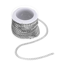 sourcing map 16.4 Feet/5 Meter Stainless Steel Curb Chain, 3.7x1mm Cuban Link Chain, Twisted Links Cross Cable Chains for DIY Jewelry Making Supplies, Silver