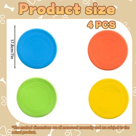 Dog Frisbee, Frisbee Dog Toy, 4 Soft Rubber Flying Discs for Dogs, Durable and Indestructible Dogs Frisbees for Outdoor Play, Training, and Chasing, 17.8 Cm, Orange, Yellow, Green, Blue