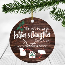 Merry Christmas Ornament Two State Map Georgia Nebraska - The Love Between Father And Daughter Knows No Distance - Long Distance Dad And Daughter Ornament 3" Plastic