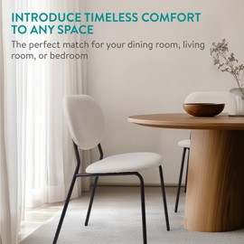 Navaris Boucle Dining Chairs, Set of 2 - Stylish & Comfy Modern Upholstered Chair Set with Metal Legs - Mid Century Design Ideal for Dining Room, Kitchen or Restaurant - White