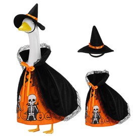 3Pcs Halloween Porch Goose Outfit Pumpkin Dress Witch Cape Hat