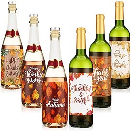 36 Pieces Thanksgiving Wine Bottle Labels Stickers Thanksgiving Party Wine Bottle Decorations Self-Adhesive Wine Bottle Stickers for Thanksgiving Party Wine Champagne Decor Supplies