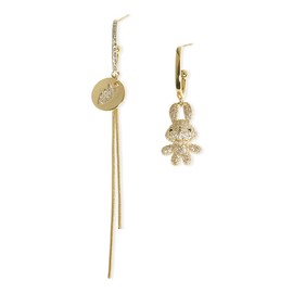 Sonateomber Cute Bunny Open C Hoop Drop Dangle Asymmetrical Gold Earrings for Women - Sparkly Tiny Pave Cubic Zirconia Long Tassel Illusion Huggie Easter Jewelry Gift