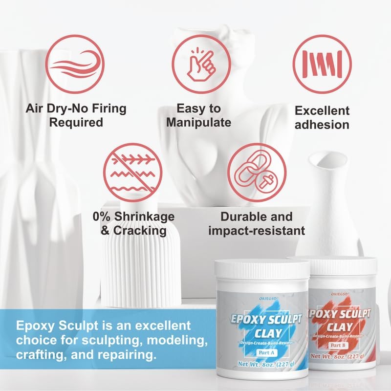 1 Pound White Epoxy Putty Sculpt Clay, 2 Part (A