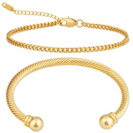 AWARDSEN Women's Bracelet, Adjustable Bracelet, Set of 2, Gold-Plated Stainless Steel Bracelets, Stacking Bracelets, Jewellery Bracelet for Women, No gemstone