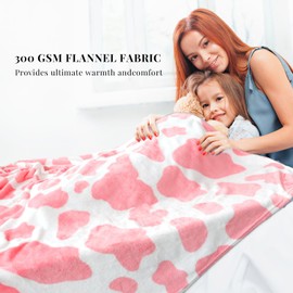 KIVEE Pink Throw Blanket Kids Cow Print Fleece Throw Blanket Cute Soft Blankets for Girls