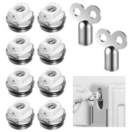 Tulov Pack of 8 Radiator Bleed Valves, 1/2 Inch Heating Bleed Valve with 2 Bleed Keys, Metal Outlet Valve, Brass Rotating Plastic Head