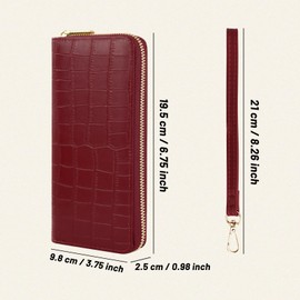 WisePoint Wristlet Wristlet Wallets, PU Stone Texture Leather Wallets for Women, Multi-Compartments Credit Card Holder for Traveling Dating Working (Red)