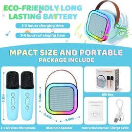Kids Karaoke Machines 2 Microphones - Gifts for 4 5 6 7 8 9 10 11 12 Year Old Girl Boy Toys Portable Mini Karaoke Machine Birthday Presents Christmas Stocking Filler Gifts (Blue)