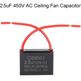 Greluma 2pcs 2.5uF 450V AC CBB61 Ceiling Fan Capacitor 50/60Hz Motor No Polarity 2-Wire